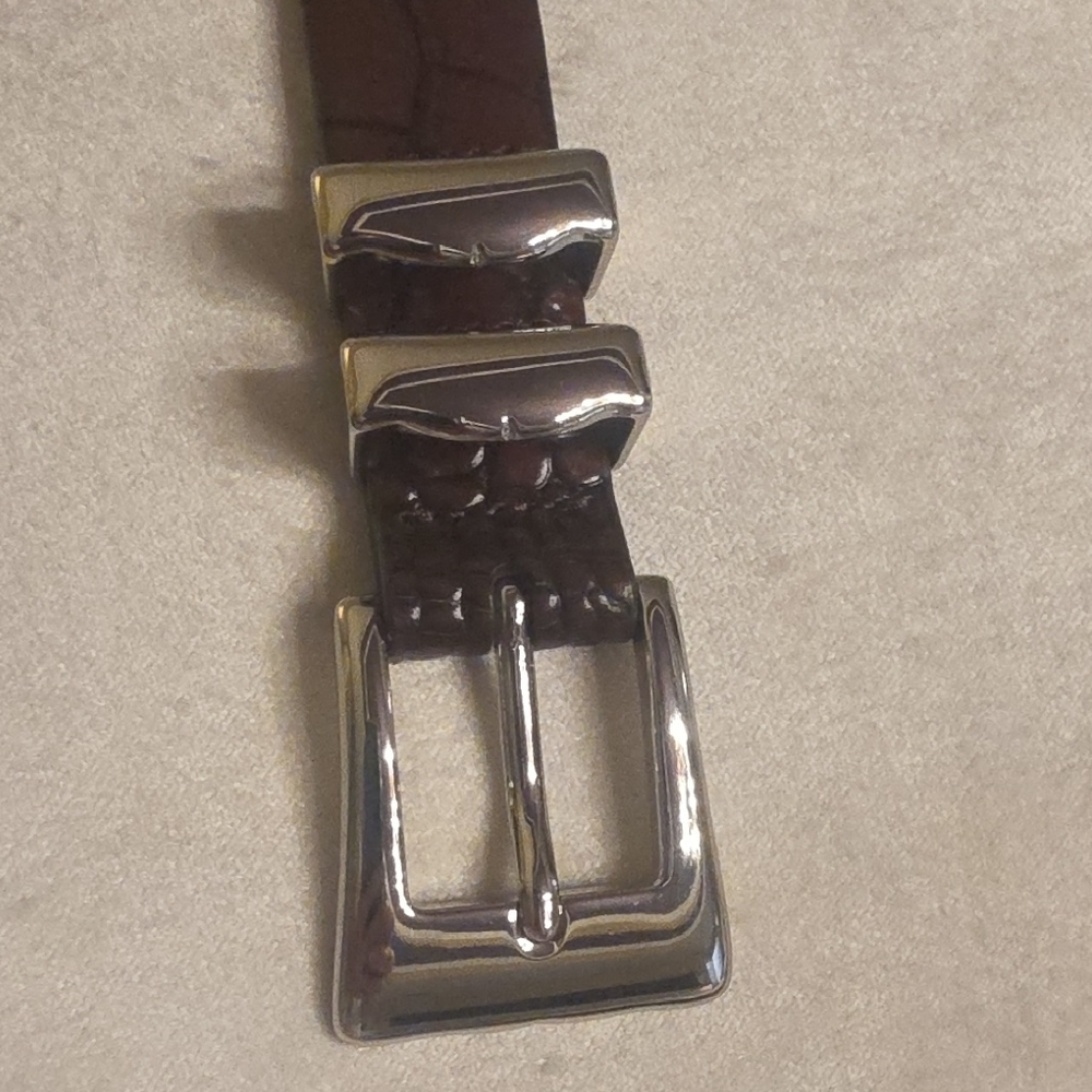 Paul Fredrick Embossed Italian Calfskin Two-Tone Leather Belt Size 36 - Picture 4 of 13